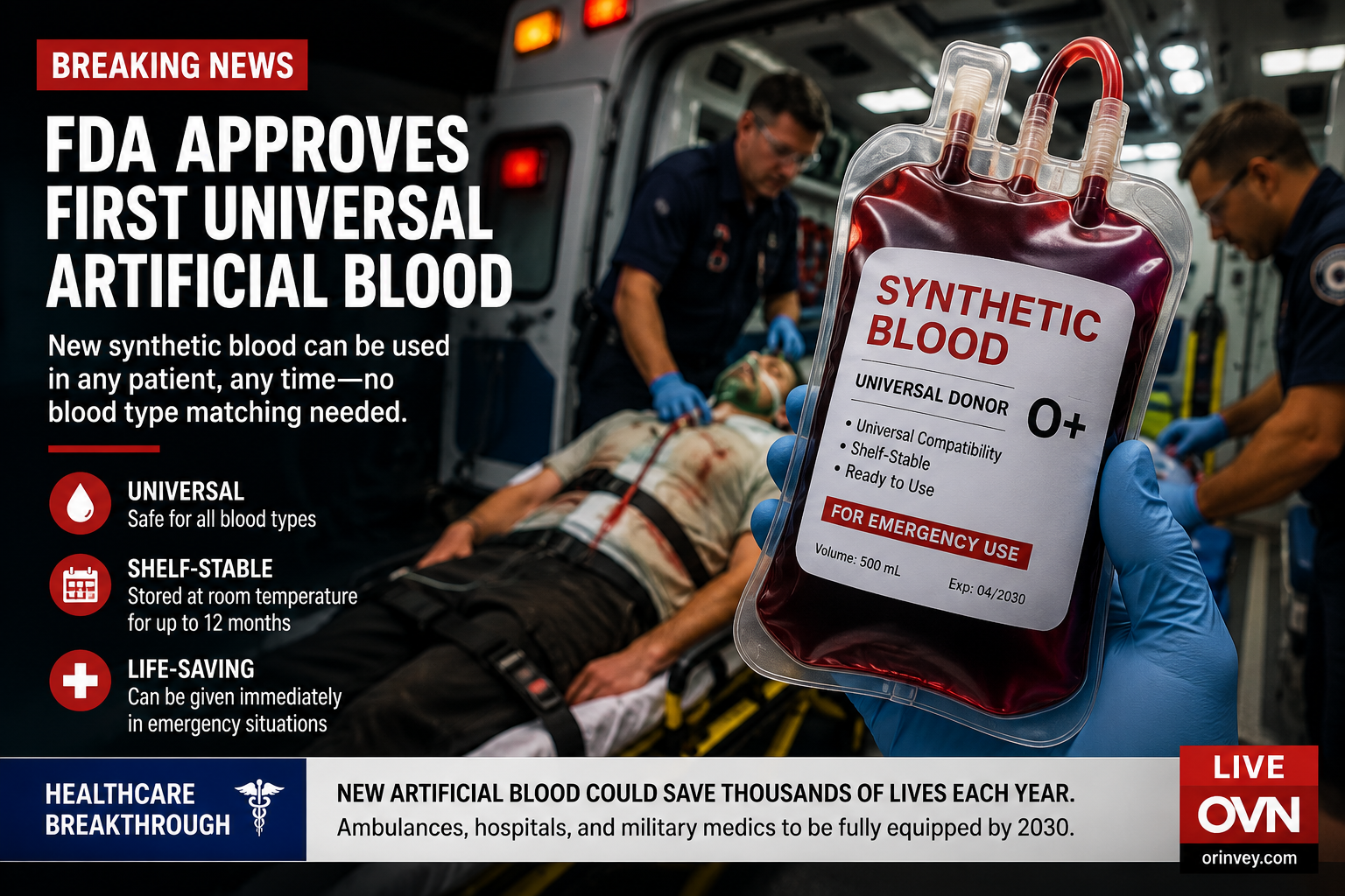 FDA Approves First Universal Artificial Blood for Emergency Use Nationwide